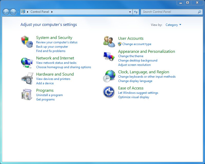 Control Panel Categories